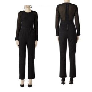 Rachael Roy Black Chiffon Sleeve Back Straight Leg Romper Jumpsuit Women’s 4
